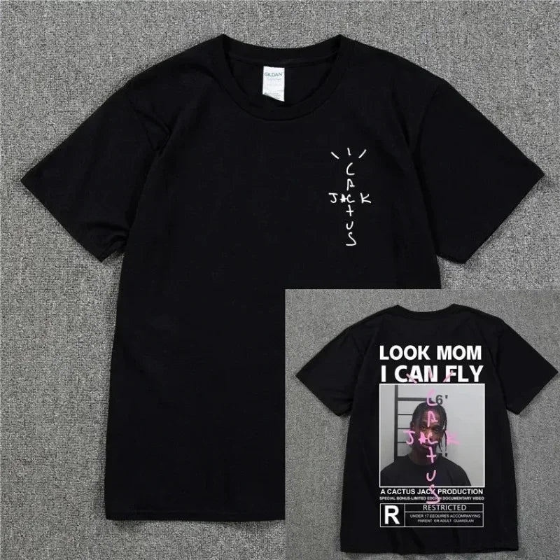 HOT SALE Cactus Jack T-shirt LOOK MOM I CAN FLY