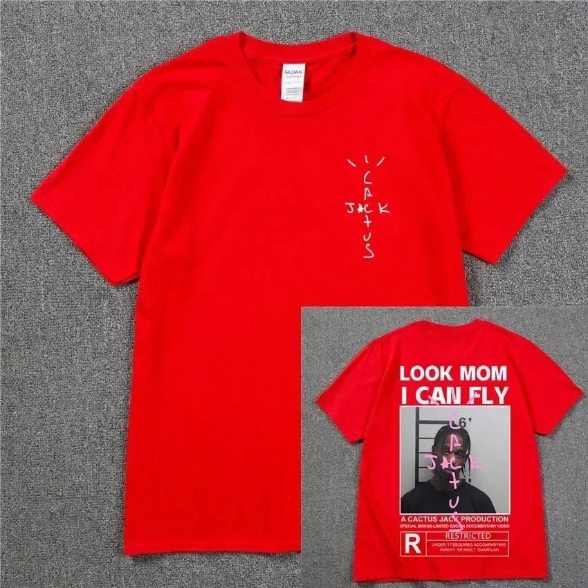 HOT SALE Cactus Jack T-shirt LOOK MOM I CAN FLY